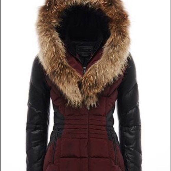 Down-filled Coat real Fur hood, Leather sleeves and accents - Picture 1 of 16
